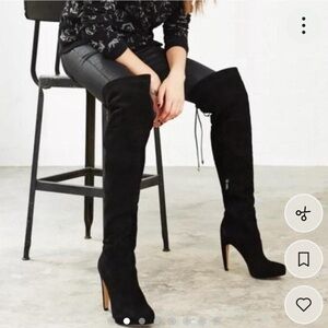 SAM EDELMAN KAYLA OVER THE KNEE SUEDE BLACK BOOTS SZ 8 STILETTO HEELS